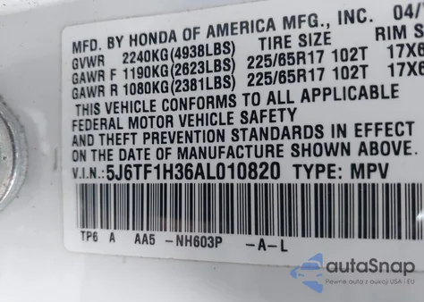 2010 Honda Accord Crosstour Ex z USA, uszkodzony, nr VIN 5J6TF1H36AL010820